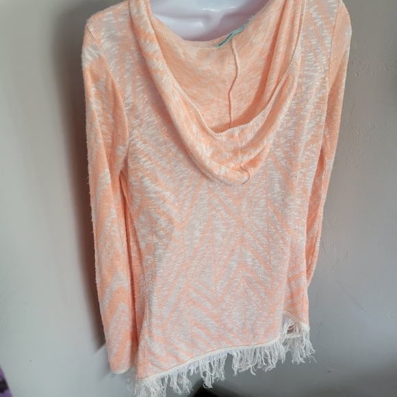 Maurices Orange White Chevron Long Sleeve Cardigan Hooded Neon Medium - Picture 6 of 8